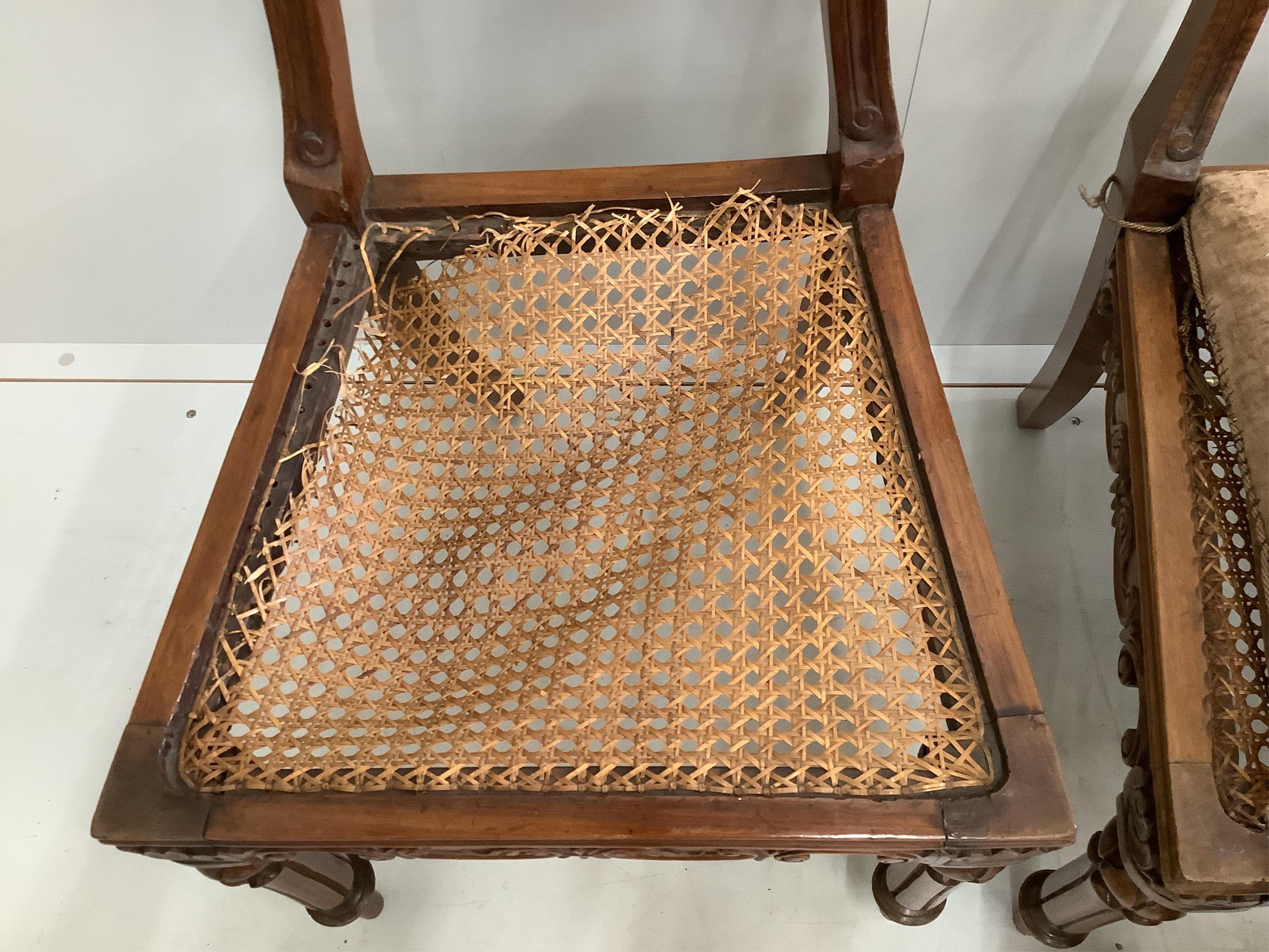 A set of six 19th century Gillows style dining chairs. Condition - fair, one cane seat in need of repair